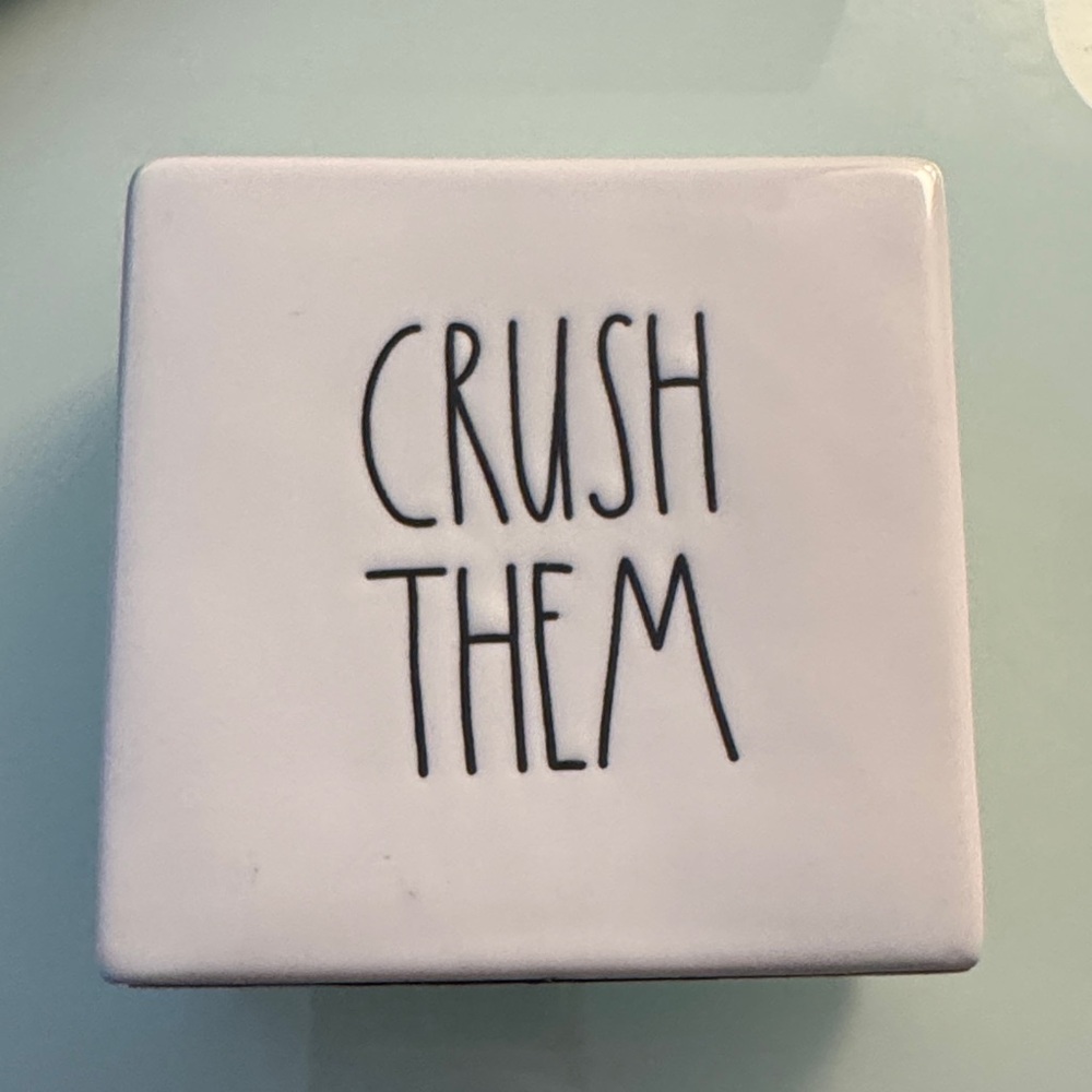 Rae Dunn White Ceramic Box double sided with 'Crush Them' & ‘Set Goals’ Text